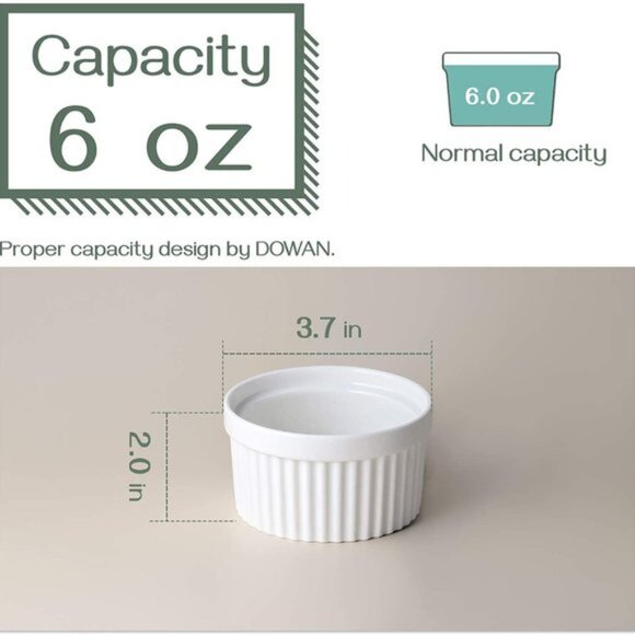 Set of 6 White Soufflé Dishes | 6 oz | Classic Round Ramekins | Oven | Microwave - Picture 4 of 5